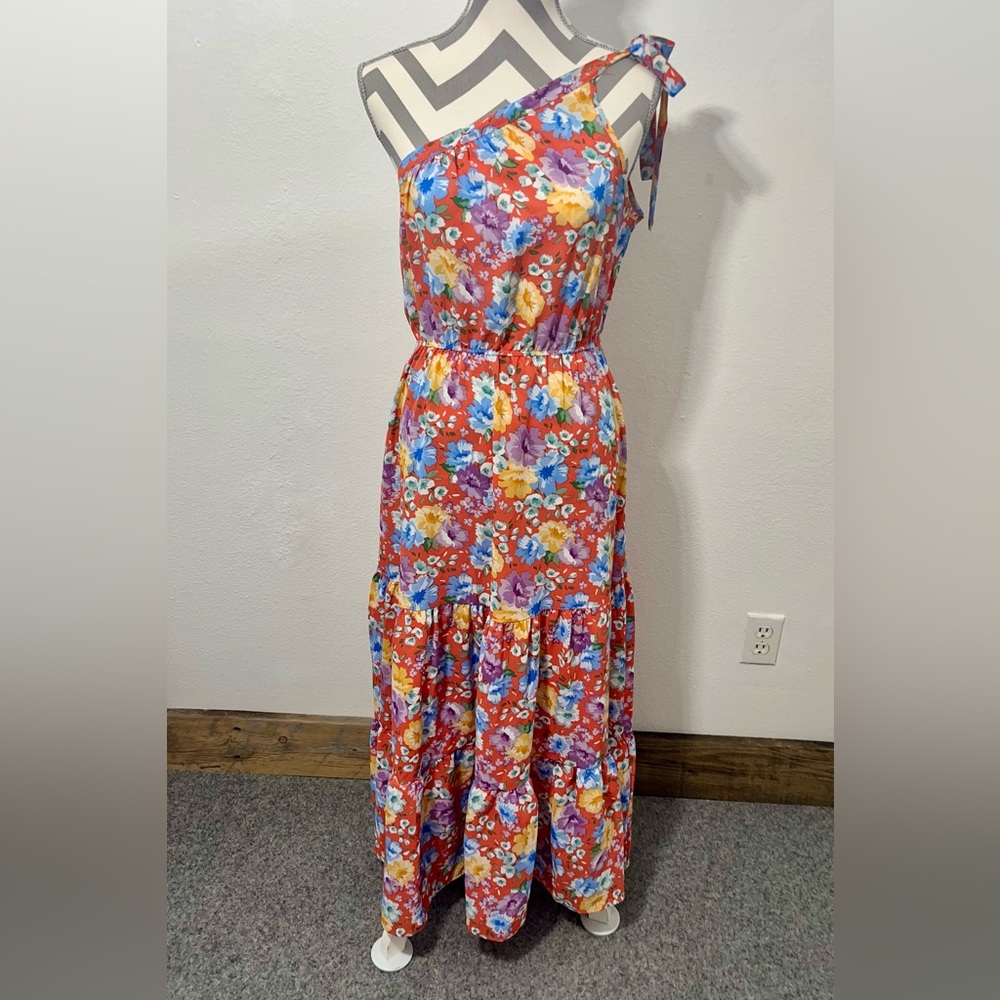 Orange Floral One Shoulder Maxi Sundress